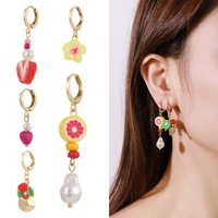 5pcs colorful clay resin earrings set woman girl huggie earrings pearl flower shape hanging earrings for party hoop earrings