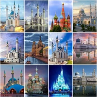 5d diy diamond painting castle embroidery full round square drill cross stitch kits vintage building mosaic pictures home decor