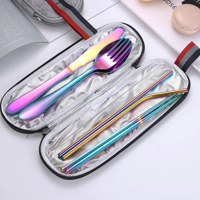 

Brandom Dinnerware Set Travel Camping Cutlery Set Reusable Silverware with Metal Straw Spoon Fork and Portable Case