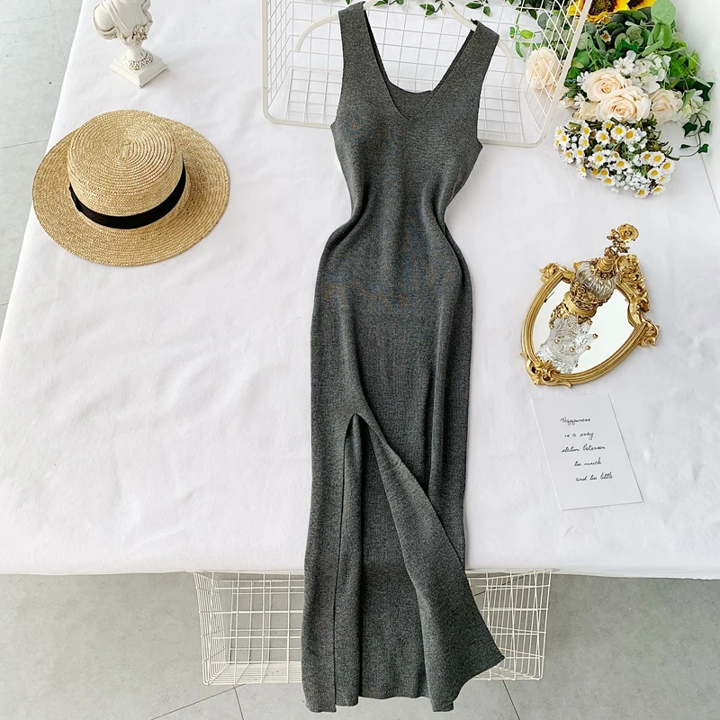 2019 Новое модное женское трикотажное платье Летнее сексуальное с v-образным