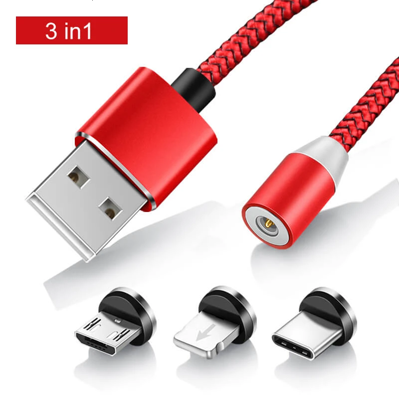 Red Cable 3 in 1 Elough Магнитный зарядный Micro USB кабель зарядное устройство для iPhone Xiaomi Мобильный телефон Магнит USB зарядное устройство Тип C кабель Шнур El360 - Цвет: Red Cable 3 in 1