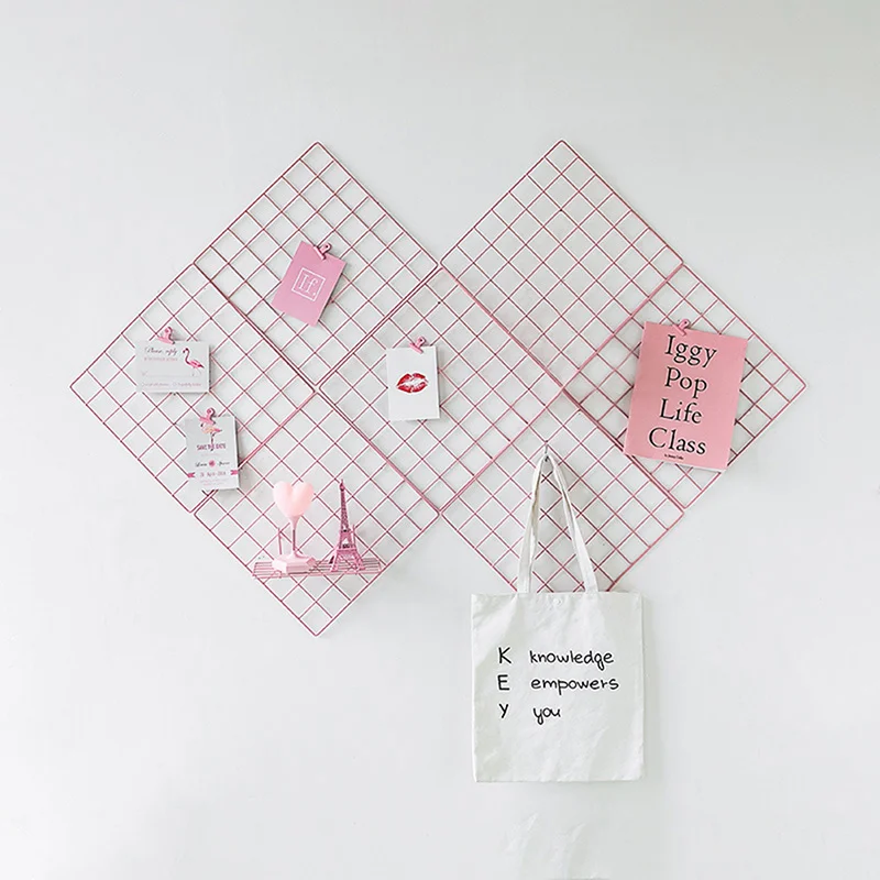 Pink Iron Wire Mesh Розовый Декор стены комнаты для девочек железная проволочная сетка доска фото Висячие картины рамка панель открытки сетка стойка для дома DIY настенная полка - Цвет: Pink Iron Wire Mesh