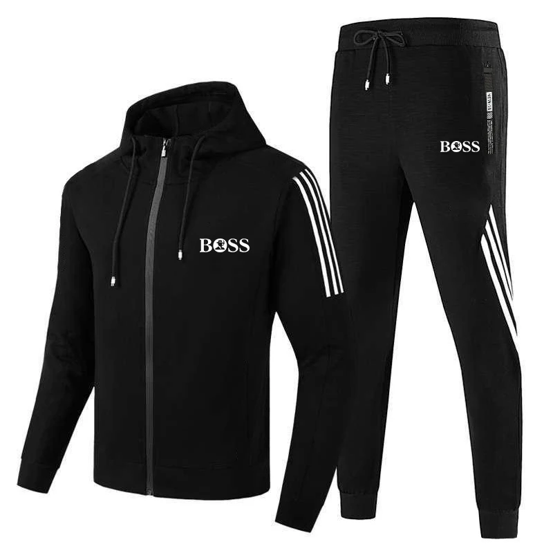 

2021 Spring And Autumn Fashion Stripes Men's Two-Piece Striped Sportswear Men's Hooded Top Outdoor Sports Pants Track Suit Suit