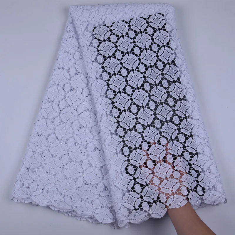 Лидер продаж чистый белый цветочный нигерийский гипюр сетевая Кружевная Ткань 5