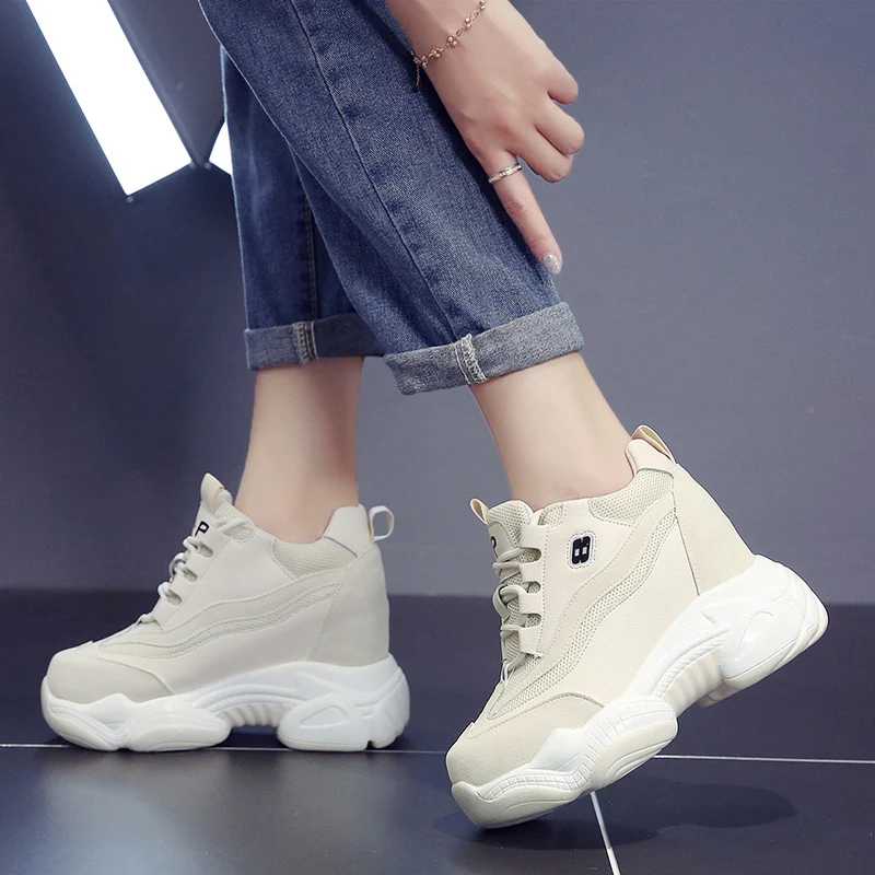 Женские Прогулочные кроссовки Осенняя обувь на платформе со шнуровкой Дышащая