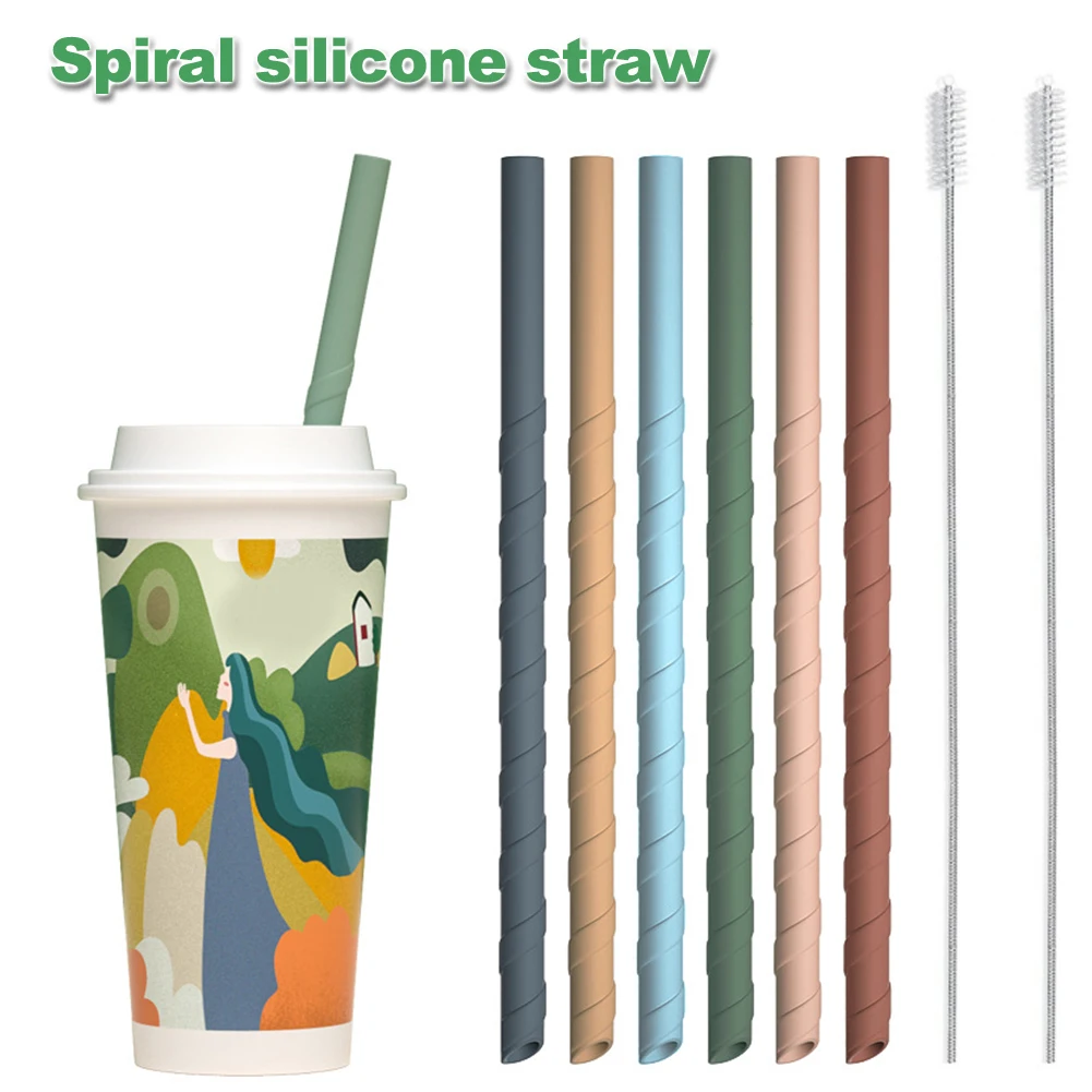 

Silicone Straws Set 6pcs+Cleaning Brushes Reusable Flexible Bent Straight Drinking Straws Party Bar Kichen Drinkware Accessories