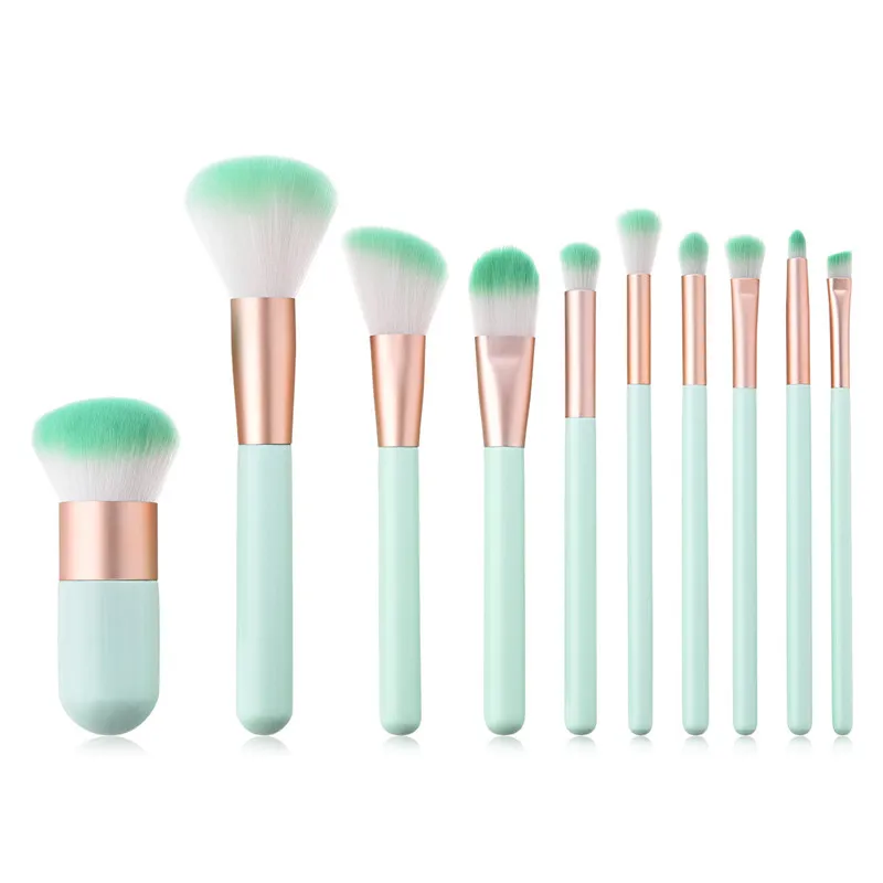 10pcs Makeup Brushes Set Green Gold Handle For Powder Contour Blusher Liquid Cream Eyeshadow Cosmetics Brushes tools