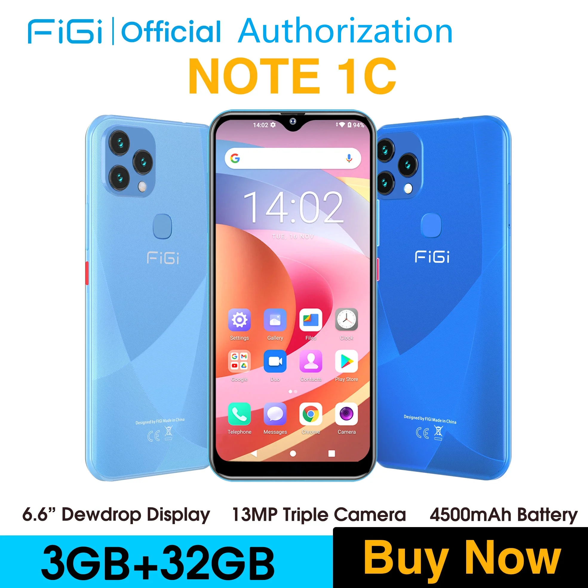 

FIGI NOTE1C Global Version Android 11 6.6" HD+ Cheap Smartphone 3GB RAM 32GB ROM Quad core 13MP Triple Camera 4500mAh Battery