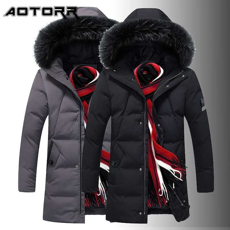 

Мужская теплая куртка с меховым воротником, повседневная непродуваемая парка с капюшоном, зимняя куртка, 2021