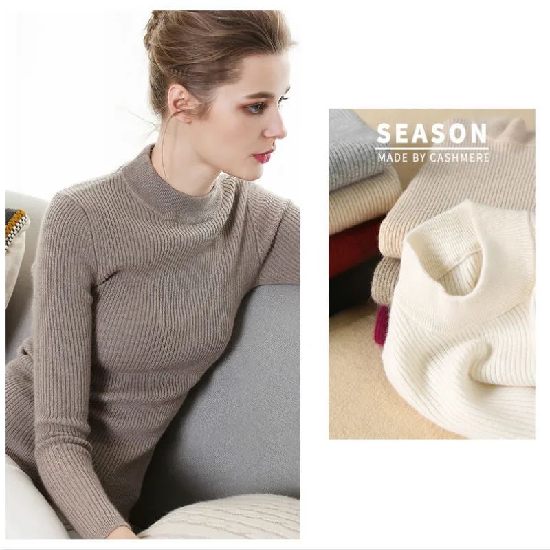 

Sweater Women Autumn Winter Half-high Turtleneck Bottom Europe Shirt Light Mature Long-sleeved Short Korean Version Body-fitting