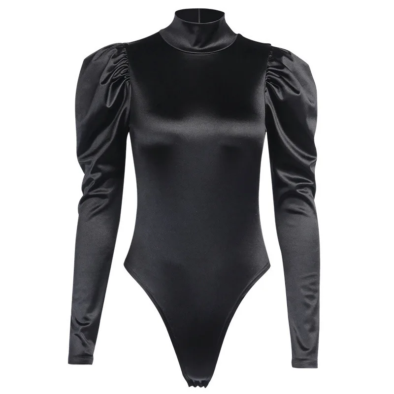 

2020 Spring Body High Collar After Zipper Onesie Female Black Long Sleeve Sexy Versatile Base Clothing Women Bodysuit