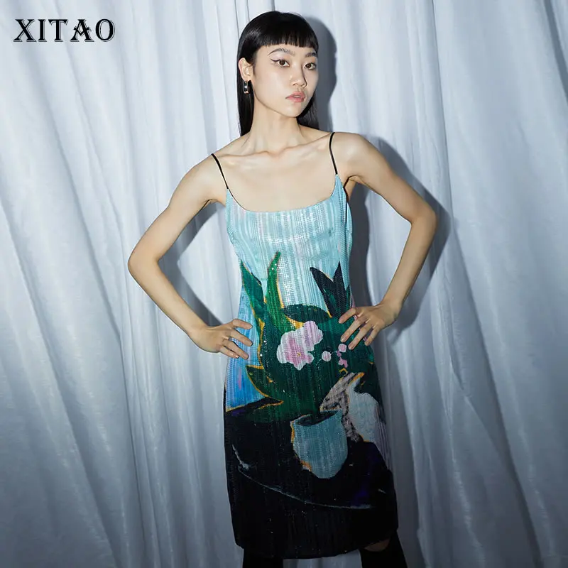 

Женское платье без бретелек XITAO, летнее платье без рукавов с цветочным принтом, Новое поступление 2021, модное свободное платье без рукавов ...