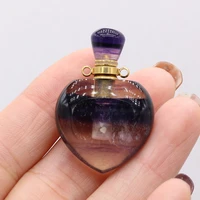 hot sale natural stone perfume bottle peach heart shaped fluorite pendant charms for jewelry making diy necklace accessory