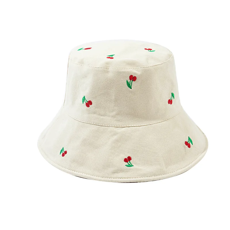 

Fruit Cherry Print Bucket Hats For Girls Women Double Side Reversible Fisherman Hat Panama Bob Hat Summer Sun Gorros