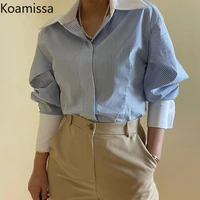 koamissa casual loose woman striped shirt long sleeves turn down collar chic korean blouse fashion lady spring blusas ropa mujer