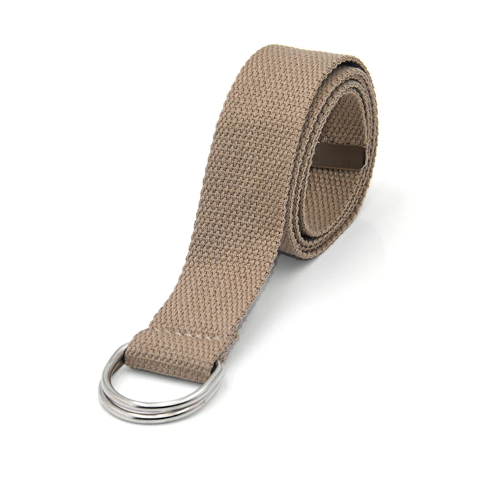 

Fashion Unisex Canvas Belt Fabric Webbing Waist Casual D Ring Plain Canvas Belt Waistband 109cm Double Ring Buckle Waist Belt