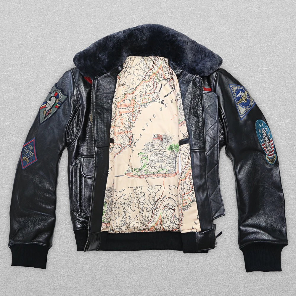 

Cowskin New Men's Leather Fat loose big yards S-XXL Wool Collar Men Military A2 Pilot Jacket Winter Coats