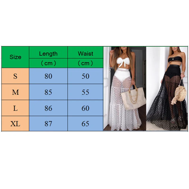 

Stylish Women Sexy Skirt High Waist See Though Cover Up Dot Long Skirt Summer Transparent Long Maxi Beach Skirt Swimwear Dress