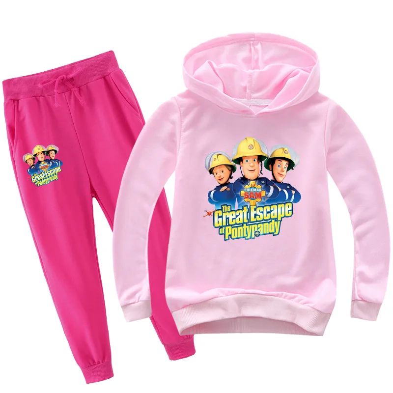 New Fireman Sam Cartoon Children Tracksuit Kids Clothing Sets Baby Girls Fashion Sports Suits Hoodies Sweatshirts+Pants 2 Pcs