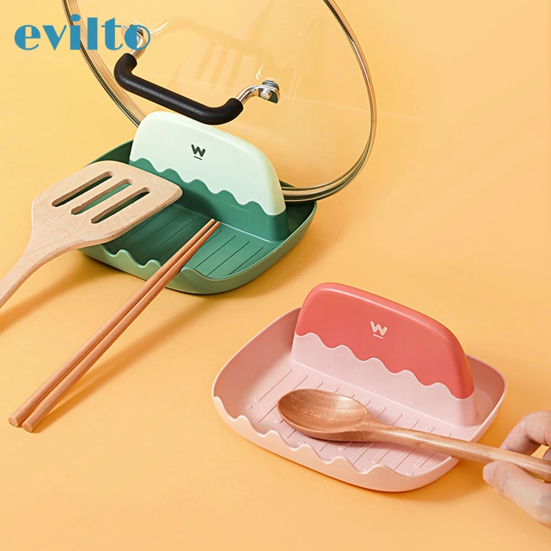 

Creative Spatula Holder Kitchen Pot Lid Rack Shelf Organizer Plastic Chopsticks Fork Spoon Holder Non-slip Pad Kitchen Utensil