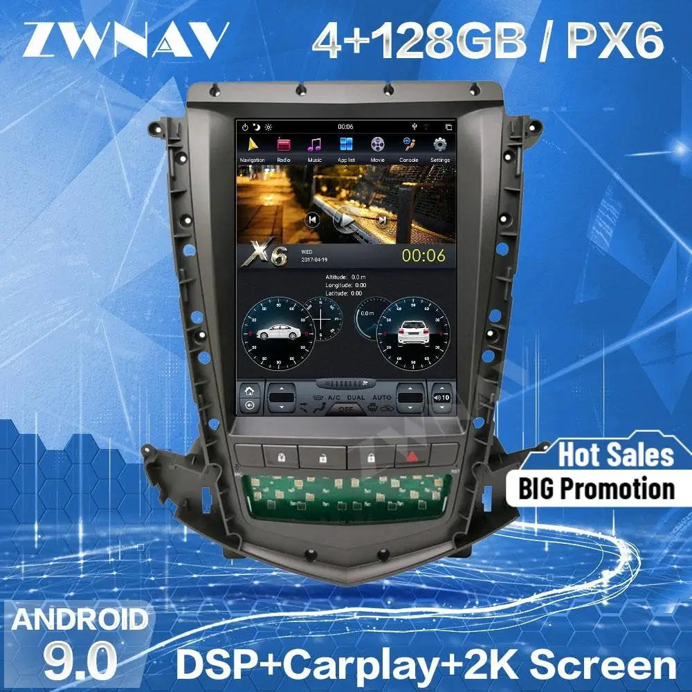 4 128グラムテスラ画面carplay 13 14 15 16 17キャデラックsrx アンドロイド9プレーヤー車のgpsオーディオ ラジオの自動車ステレオヘッドユニット