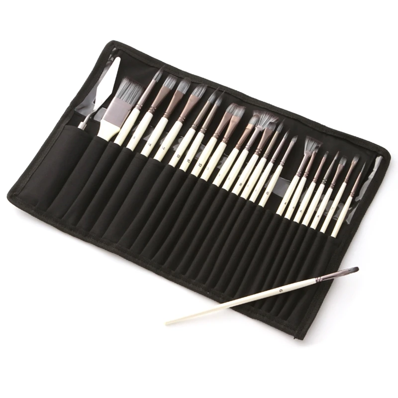 

24pcs/set Nylon Hair Wooden Handle Watercolor Paint Brushes Pen Brush Set with Scraper for Oil Acrylic Painting Art Craft