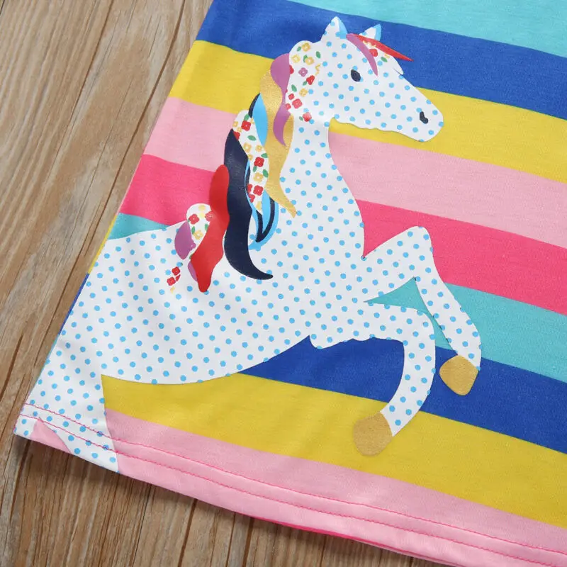 

Kid Baby Girl Short Sleeve Princess Dress Outfit Striped Party Sundress Clothes