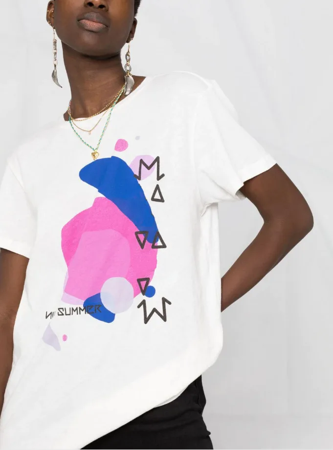 

2021 French Fashion Personality Abstract Letter Printing Loose O-neck Joker Short Sleeve Ladies T-shirt