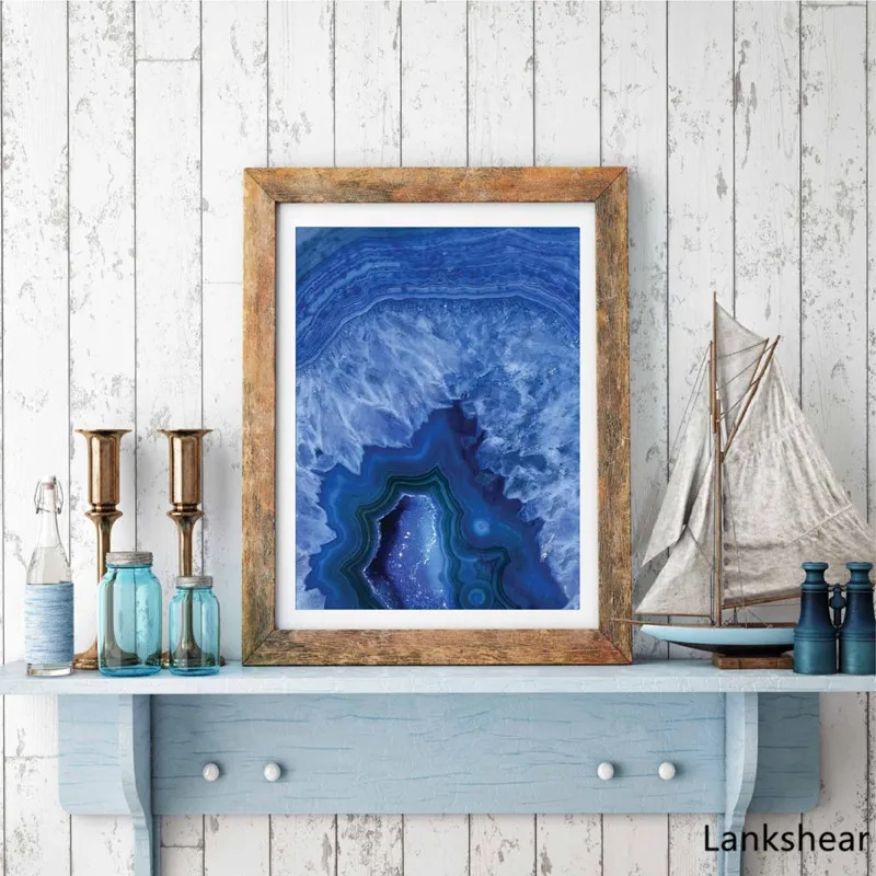 Настенные постеры Geode с рисунком агата минеральные фотографии на холсте голубым