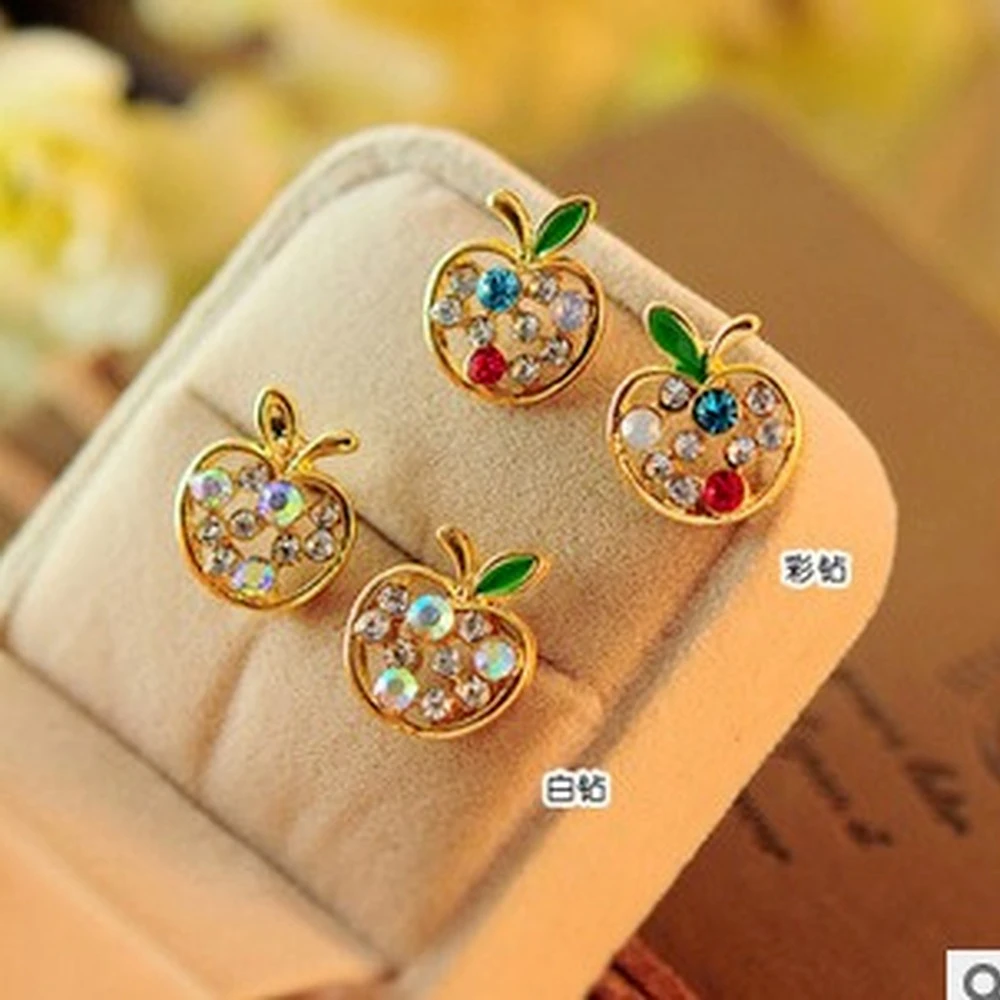 

Piercing Earrings Korean Style for Women 2021Trend New Color Rhinestone Apple Cute Earrings Minimalism Grunge Jewelry Wholesale