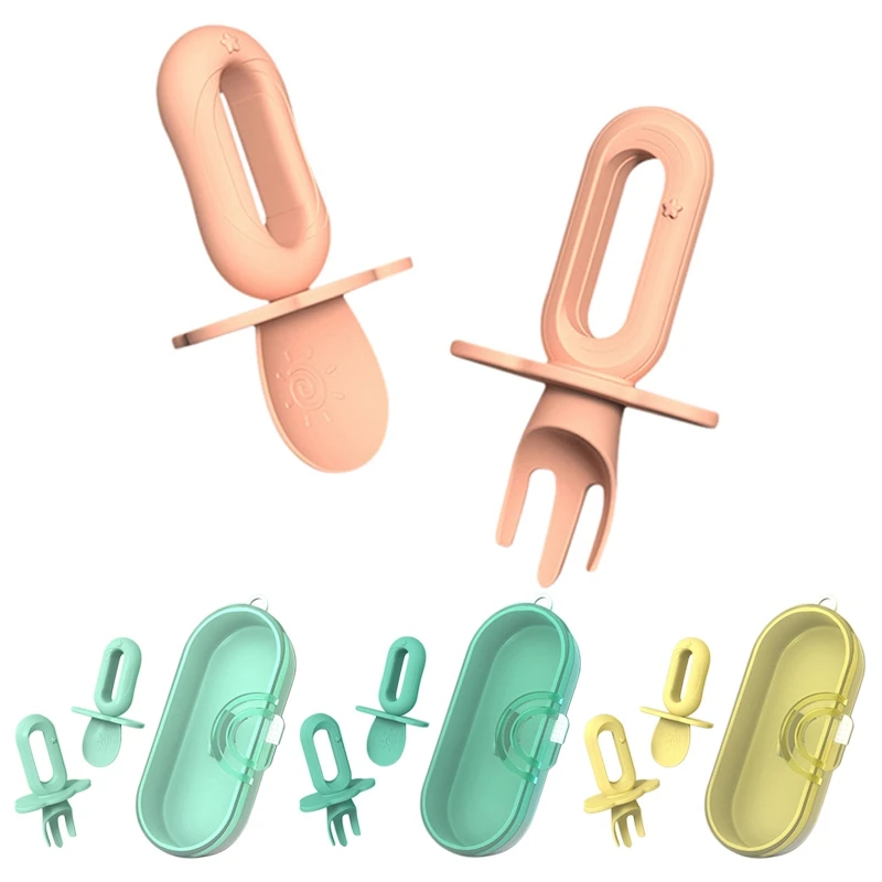 

Silicone Fork Spoons Short Handle Kids Training Feeding Utensils Toddler Training Predator Learn To Eat Feeding Tool Baby Stuff