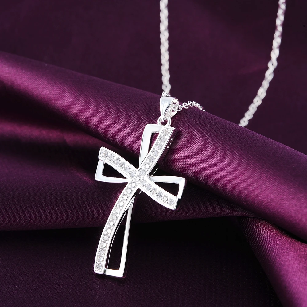 

Designer jewelry 925 Stamped Silver Pretty noble crystal cross pendant Necklace For Women fashion party wedding Holiday gifts