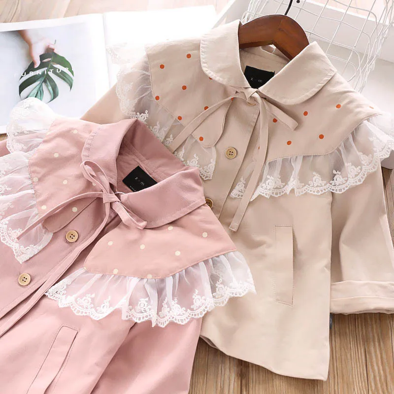 Осень 2019 г. кружевной плащ с цветочным узором для девочек шаль Детское пальто