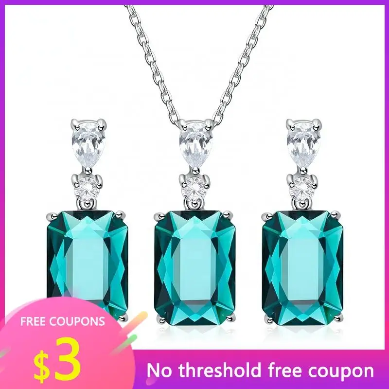 

OGULEE Fashion 925 Silver Jewelry Sets Crystal Gem 925 Sterling Silver Pendant Necklace Drop Earrings for Women Partty Gift