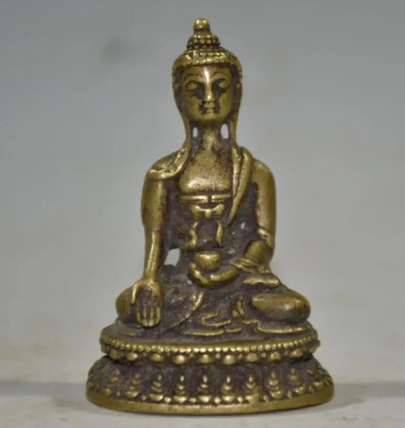 

China brass archaize lotus Sakyamuni Buddha small crafts statue