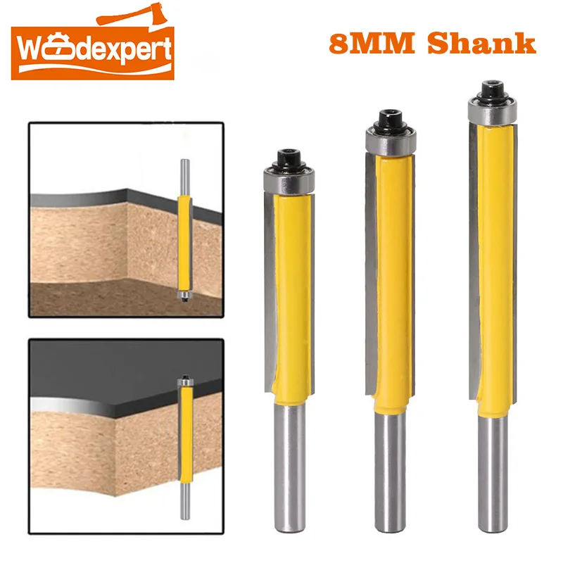 3 Pcs 8mm Shank 1/2  Flush Trim Router Bit Drills with Top Bearing for Wood Tungsten Carbide Tipped Milling Cutter Carving