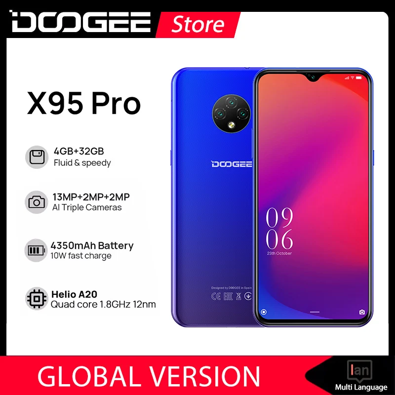 

Смартфон DOOGEE X95 Pro, 4 + 32 ГБ, Android 10, 4G LTE, Helio A20, 13 МП