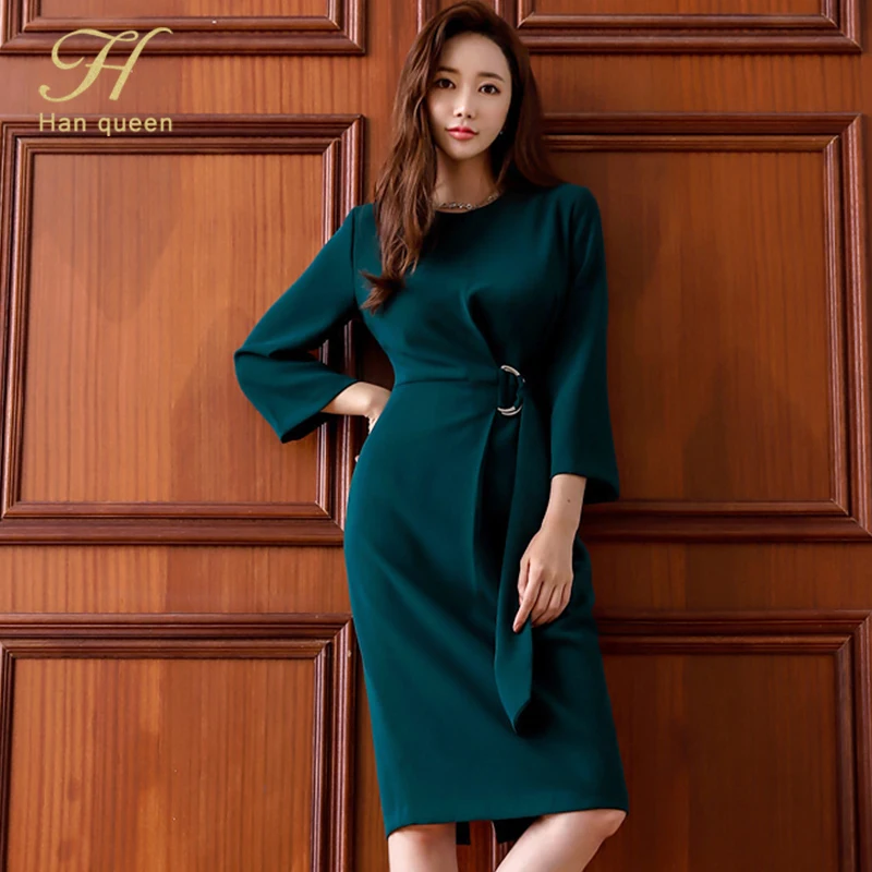 Элегантное офисное женское платье карандаш H Han Queen новинка 2020 Осенние облегающие