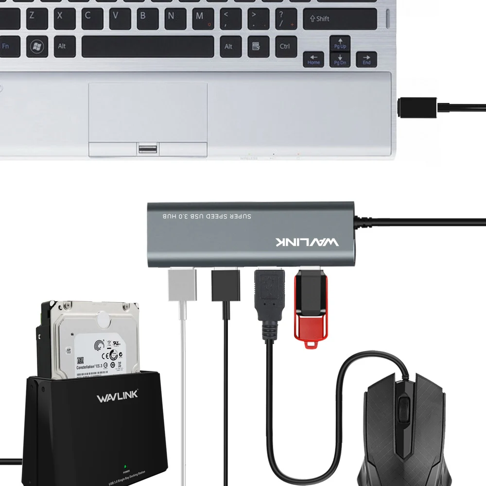 Wavlink 4 порта USB C HUB Алюминиевый Супер Скоростной 3 1 Gen 5 Гбит/с Type источник питания