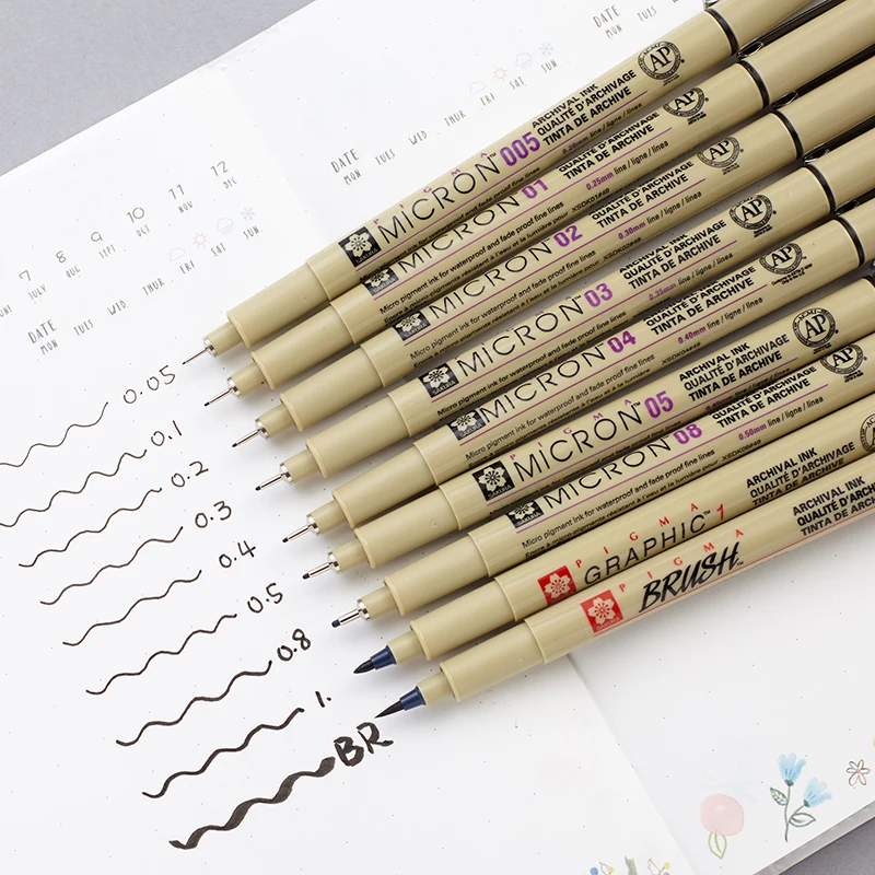 Художественные маркеры кисть для подводного плавания Sakura Pigma Micron Pen Neelde мягкая