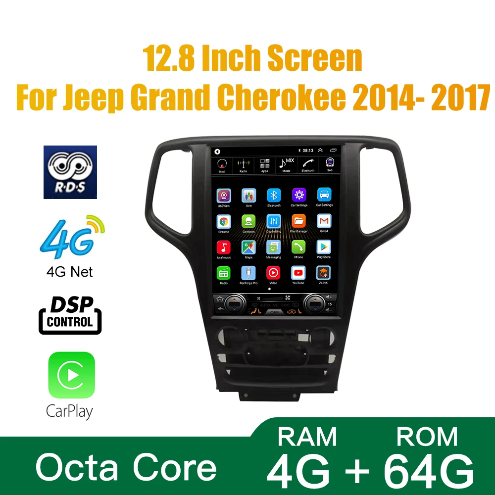 Tesla ekran Octa çekirdek 4GB RAM 64GM ROM Android 10.0 araç DVD oynatıcı GPS oynatıcı Deckless araba Stereo Jeep Grand Cherokee 2014-2017 için