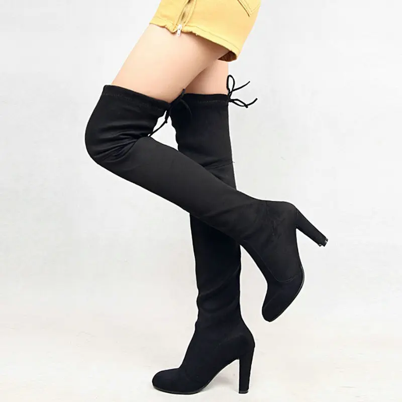 

YHJCOO Brand Fans Special Offer Women Shoes Sexy Fashion High Heels Over the Knee Woman Spring Elastic Flock Slim Fit Boots 43