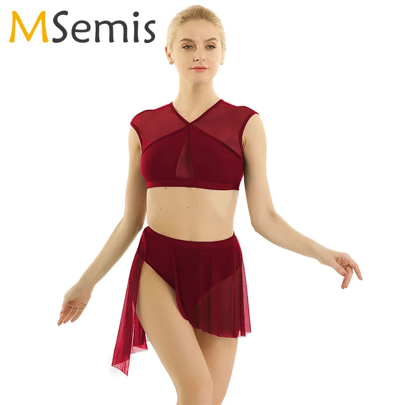 Асимметричное танцевальное платье для взрослых балетное женщин укороченный топ