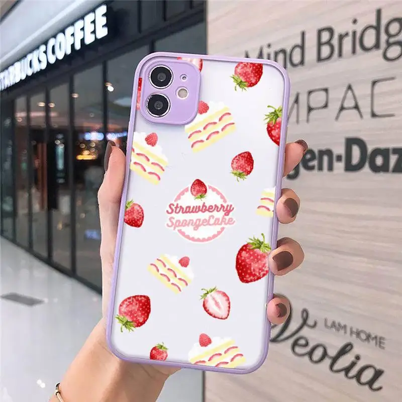 

strawberry Phone Cases matte transparent For purple iPhone 7 8 x xs xr 11 12 pro plus max mini Clear Funda