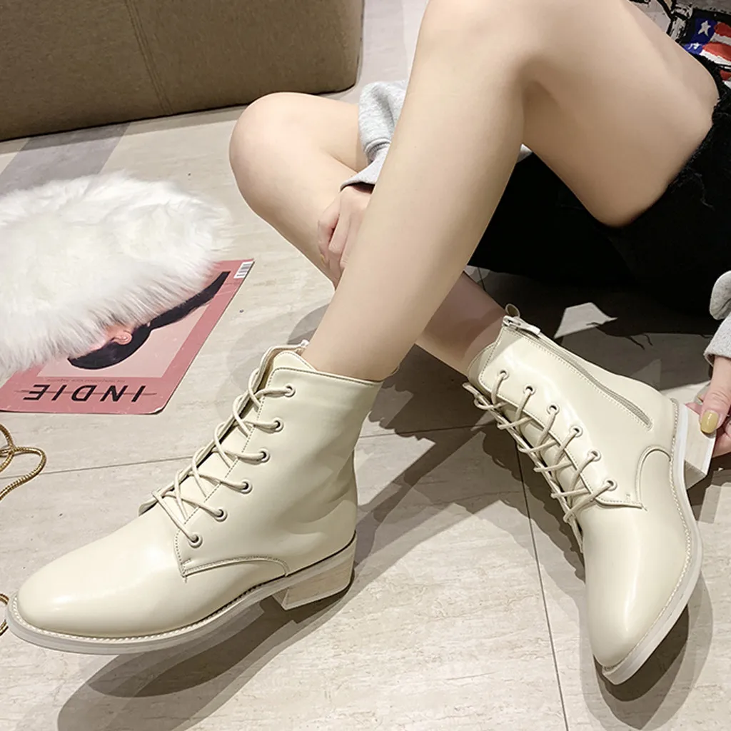 Женские ботинки на низком квадратном каблуке однотонные женские короткие молнии