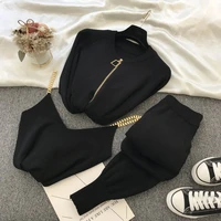 autumn tracksuit women knitted sweater suit female 2020 new temperament chain vest knitted jacket elastic pants three piece set