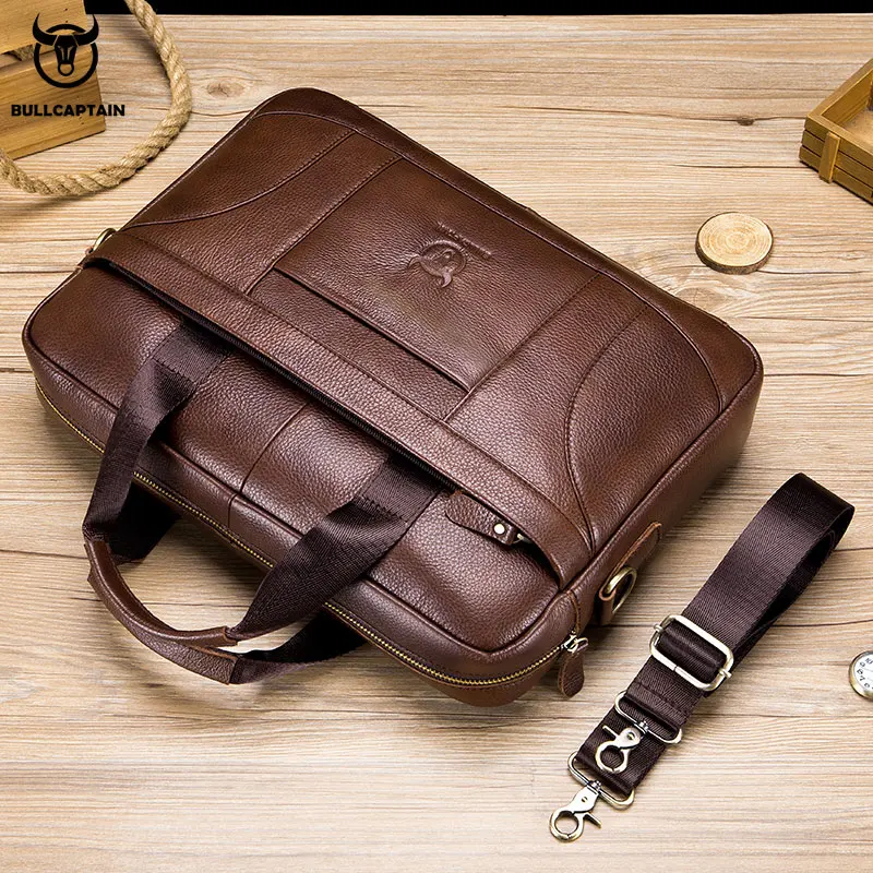 BULLCAPTAIN Men's Briefcase Men's Business Bags Can Be Used For 14-Inch Laptop Leather Shoulder Messenger Bag's Office Handbag