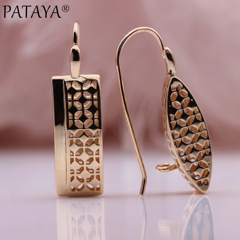 

PATAYA New Trend Hollow Three-dimensional Earrings 585 Rose Gold Vintage Women Jewelry Geometric Creative Fine Hollow Earrings