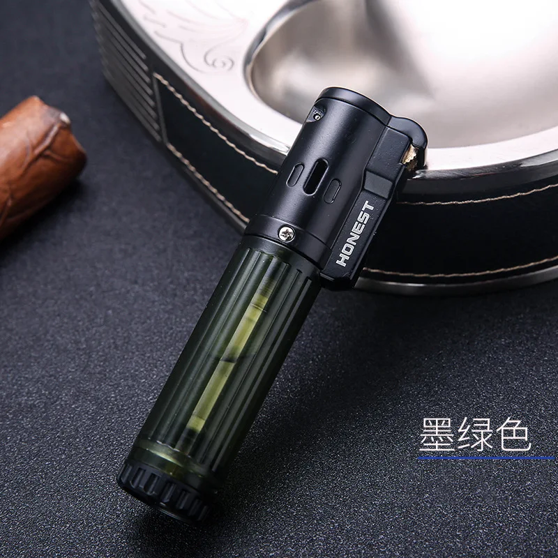 

Refillable Windproof Lighter Inflatable Body Male Creative Personality Straight Into The Blue Flame Grinding Wheel Cigar Lighter