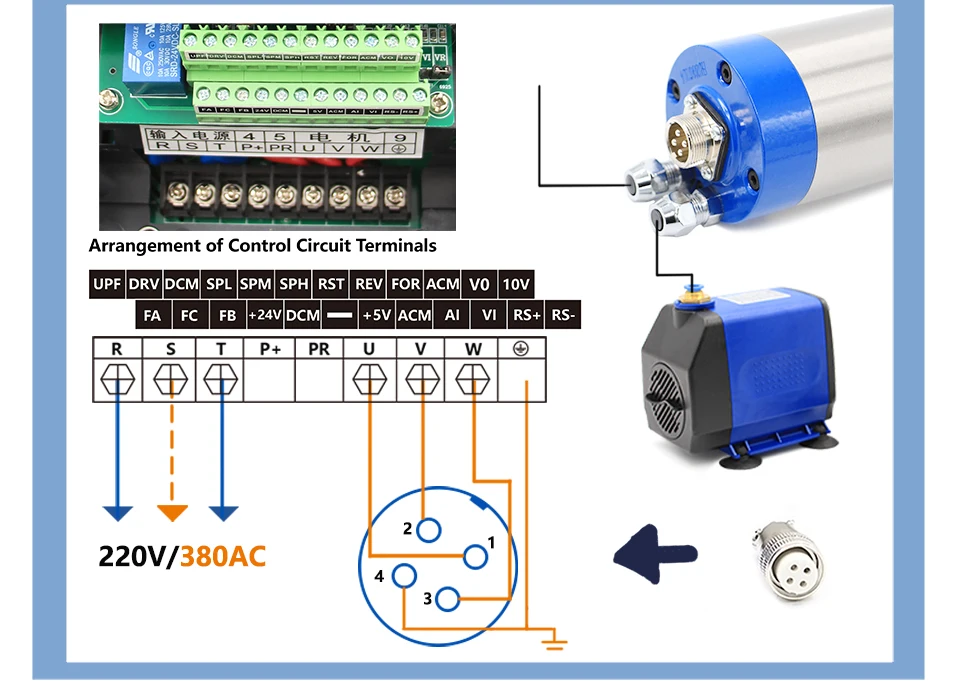 220V 800W ER11 с водяным охлаждением шпинделя двигатель с водяным охлаждением и 1.5kw VFD инвертор частотно-регулируемый привод чпу контроль скорости вращения шпинделя